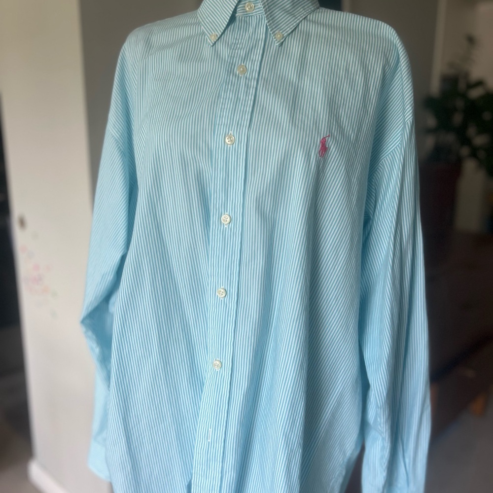 Vintage Ralph Lauren Light Blue Pinstripe Shirt